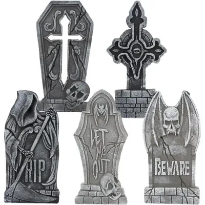 Productafbeelding van Halloween-graven van schuim, 43 cm, 5 stuks, met 10 metalen palen, grijs