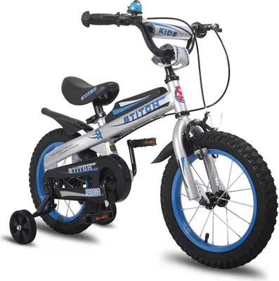 Productafbeelding van HILAND kinderfiets, 14 inch (geschikt voor kinderen van 2-7 jaar), met stabilisatorwielen, bel, handrem, spatborden, blauw
