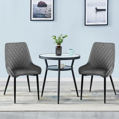 Produktbild von CLIPOP Esszimmerstuhl 2er Set, Samt Gepolsterter Küchenstuhl, Freizeitstuhl mit Armlehnen und schwarzen Metallbeinen, grau