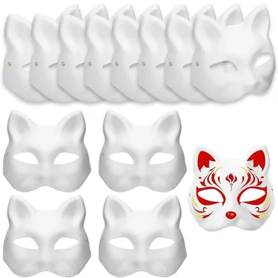 12 Katzenmasken zum Bemalen, weiß, DIY, für Halloween & Party