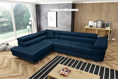 Produktbild von MYSEN Ecksofa Lugo mit Schlaffunktion L-Form Links, Sofa mit Bettkasten, Wohnzimmersofa, Couch, Soffa, Bettsofa, Couchgarnitur, 277x203 cm, Blau