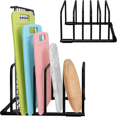Produktbild von PolkaHome® Schneidebrett-Halter, Küchen-Organizer mit 5 Fächern, Edelstahl, Schwarz
