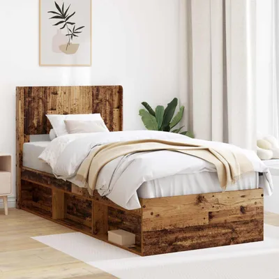 Zdjęcie produktu dla Maison Exclusive - Łóżko z pojemnikiem i zagłówkiem z drewna odzyskanego, wymiar 100 x 200 cm
