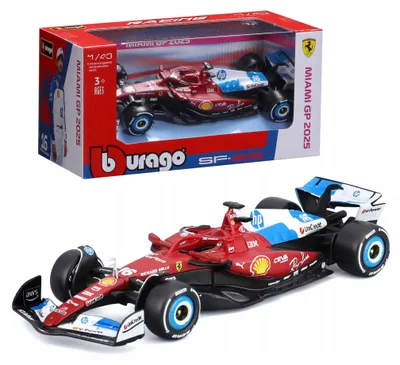 Obrázek produktu pro Bburago – Ferrari SF-25 v barvách Miami #16 Charles Leclerc, model autíčka v měřítku 1:43, replika závodního vozu F1 z Velké ceny Miami, oficiální