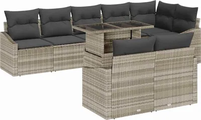 Immagine prodotto di Set da giardino composto da 9 pezzi, colore grigio chiaro, in rattan sintetico