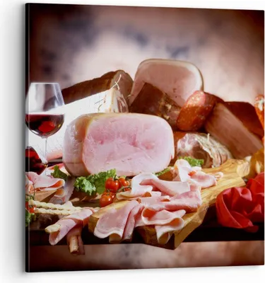 Produktbild von Bild auf Leinwand - Leinwandbild - Essen Essen Wurst Kräuter - 70x70cm - Wand Bild - Wanddeko - Leinwanddruck - Bilder - Kunstdruck - Wanddekoration - Leinwand bilder - Wandkunst - AC70x70-2568
