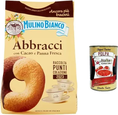 Produktbild von 5x Mulino Bianco Abbracci Shortbread-Kekse mit Kakao und frischer Sahne, ohne Palmöl, geschmacksintensives Frühstück, 350 g + Italian gourmet polpa 400g
