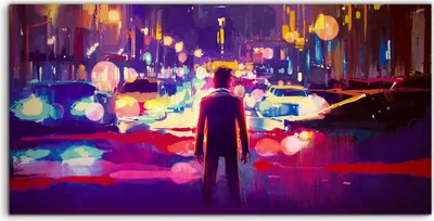 Produktbild von Coloray Canvas 120x60  Wandbild Leinwand Bilder Autos Straße Stadt Nacht dunke bunte