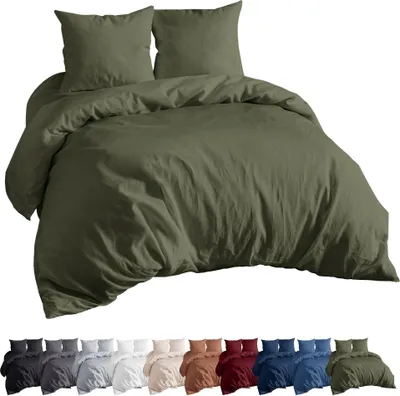 Produktbild von EllaTex Renforcé Bettwäsche Set 135x200 + 80x80 cm Bettwäschegarnitur 100% Baumwolle, in Farbe: Khaki