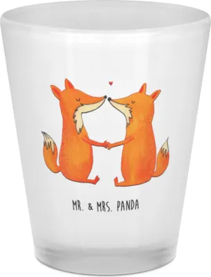 Produktbild von Mr. & Mrs. Panda Pinnchen Füchse Liebe - Transparent - Geschenk, Likörglas, Stamperl, Paar, Verlobte, Fuchs, Freundin, Glas, Shotglas, Schnapsglas