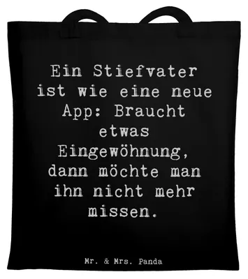 Produktbild von Mr. & Mrs. Panda Shopping Tasche Spruch Stiefvater Liebe - Schwarz - Geschenk, Familie, Tragetasche, Akzeptanz, Wertschätzung, Dankeschön, handgemacht, Laptoptasche