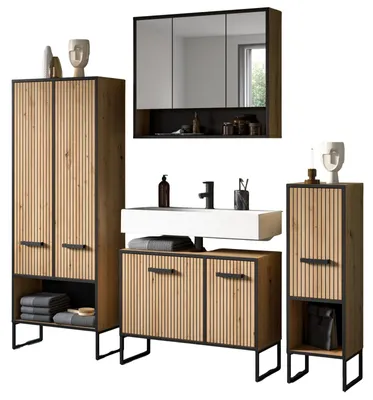 Produktbild von Badmöbel Set 4-teilig "Scana" in Artisan Eiche Badkombination 199 x 192 cm, Soft-Close