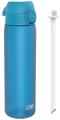 Productafbeelding van ion8 drinkfles met rietje, 500 ml, lekvrij, éénhandig te openen, veilige sluiting, vaatwasserbestendig, BPA-vrij, handvat, klapdeksel, gemakkelijk schoon te maken, klimaattraal, blauw – groot
