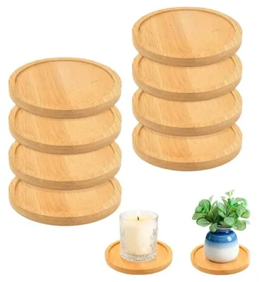 Produktbild von Holzuntersetzer - 8er Set rund - Für Kerzen, Gläser und Tischdekoration - Ø 9,5 cm