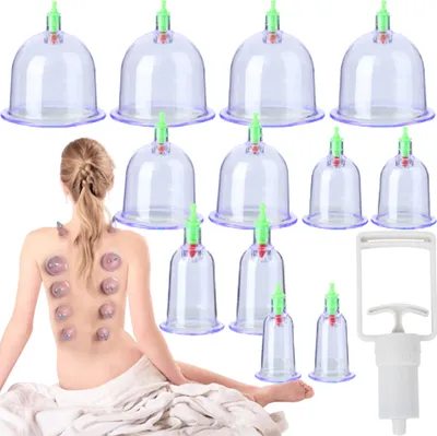 Obrázok produktu pre Sada 12 pohárov s pumpičkou, baňkovanie bez ohňa  čínske baňkovanie Vysoko kvalitná vákuová masáž Vákuová pumpa bolesti chrbta a nôh Retoo