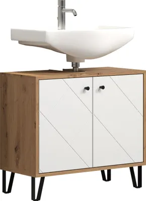 Produktbild von trendteam Touch Bad Waschbeckenunterschrank Weiß/Eiche Nachbildung, B/H/T ca. 69/61/32 cm
