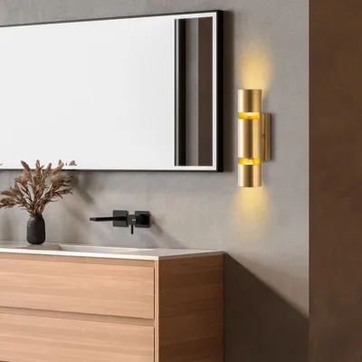 Image de Applique murale Lampe en métal doré 8 x 30 x 13 cm 2 lumières E14 40 W IP20