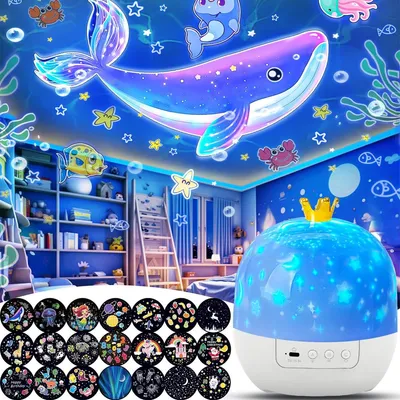Produktbild von Kinder-Nachtlicht, 3-stufiger Projektor,dimmbar mit Timer, 360° leiser Ozean-Deckenprojektion, Geschenk für Jungen zu Geburtstag oder Zimmerdekoration
