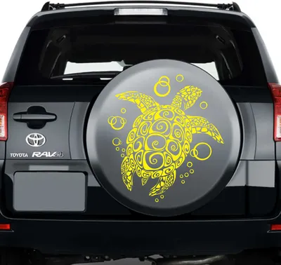 Produktbild von Aufkleber - Autoaufkleber "Retro Turtle" 60cm x 66cm gelb - Tuning Carystyling Heckscheibe Auto