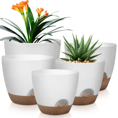Productafbeelding van Omgoods - Set van 5 Zelfwatergevende Bloempotten - Voor Binnen en Buiten