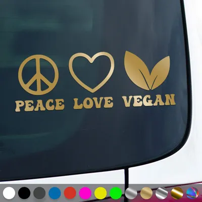 Produktbild von PantherPixel Peace Love Vegan Aufkleber Veganer Veganismus Sticker Auto Geschenkidee Farbe Gold