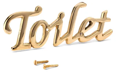 Türschild "Toilet" aus Messing, gold, 15x5 cm