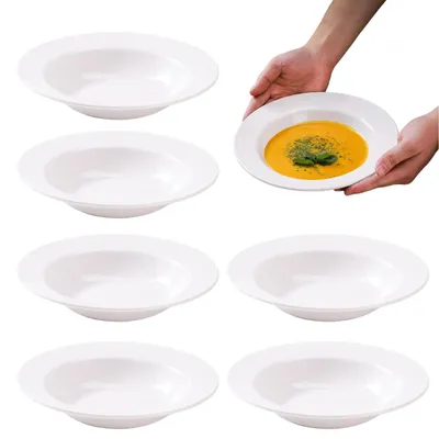 6 tiefe Kunststoffteller 23 cm – Pastateller, Suppenteller, weiß