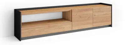 Image de Meuble tv effet bois de chêne et noir 207x37x50cm avec Led