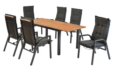 Produktbild von Merxx Gartenmöbel Set Tilos 13tlg., & verstellbare Sessel inkl. Kissen, Ausziehtisch 150 (200) x 90 cm- Aluminium/Akazie