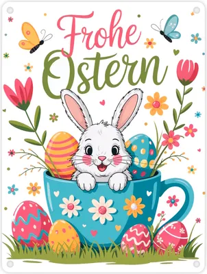 Produktbild von Frohe Ostern Metallschild in 15x20 cm mit Hase