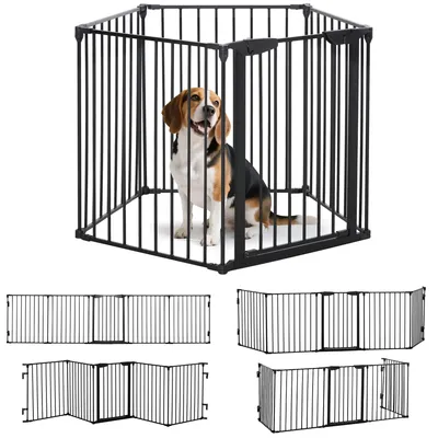 Produktbild von Hundegehege - 5-teiliges Metall Welpenlaufgitter - Automatische Tür - Klappbar - XL - 300 x 74,5 cm - Schwarz