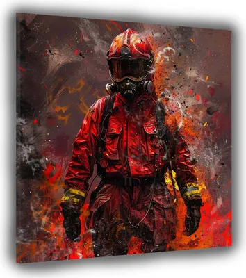 Produktbild von Feuerwehrmann Feuer Leinwandbild Wandbild Kunstdruck XL Wanddeko: 100x100x2cm