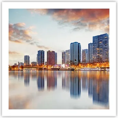 Produktbild von Poster - Poster ohne Rahmen - Fluss Wolkenkratzer Ansicht Eiffle - 60x60 cm - Wand Bild - Wanddeko - Wandbilder - Kunstposter - Wandposter - Bilder - Kunstdruck - Wandbild - P2XAC60x60-2831
