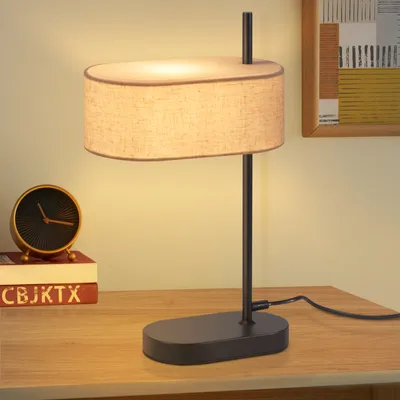 Produktbild von ZMH Nachttischlampe Schlafzimmer Tischlampe Vintage - 44.5cm E14 Schwarz Tischleuchte Leinen Stoffschirm mit Schalter Kabel und Stecker Retro Wohnzimmerlampe für Wohnzimmer Büro (ohne Leuchtmittel)