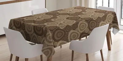 Produktbild von ABAKUHAUS Brown und Elfenbein Tischdecke, Kreise und ovale Dreieckformen auf Brown tonte Hintergrund, 140 x 170 cm, Dunkelbraun Braun