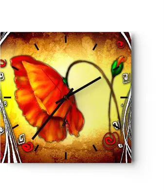 Produktbild von Wanduhr - Quadrat - Glasuhr - Blume linien markierungen - 30x30cm - Schleichendes Uhrwerk - Lautlos - zum Aufhängen bereit - Dekoration Modern - Wanddekoration aus Glas - C3AC30x30-0815
