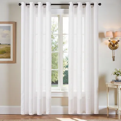 Immagine prodotto di Tende con passanti - Colore: bianco lino - Tende per soggiorno, cucina, cameretta, camera da letto - Tenda - Semitrasparente