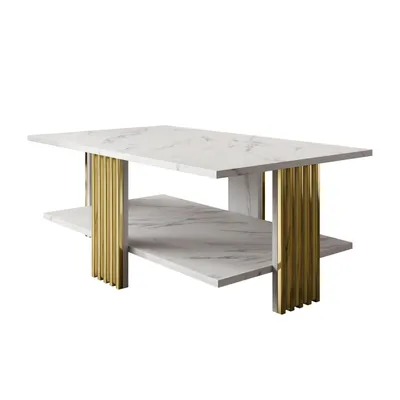 Produktbild von Couchtisch SAPHIRA GOLD mit Ablageboden, Weißer Marmor / Goldglanz