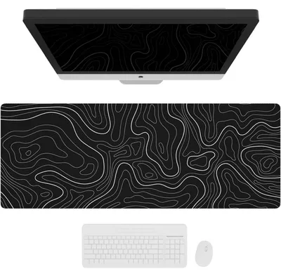 Immagine prodotto di Tappetino per mouse da gaming XL con mappa topografica, base antiscivolo, bordi cuciti, dimensioni 90 x 40 cm, colore nero