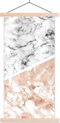 Produktbild von MuchoWow® Textilposter Marmor - Rosa - Abstrakt - Luxus 60x120 cm mit holzfarbenen Rahmen - Holz