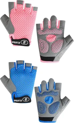 Productafbeelding van Fietshandschoenen kinderen 2 paar, voor fietsen, 6-13 jaar, roze blauw, antislip ademend