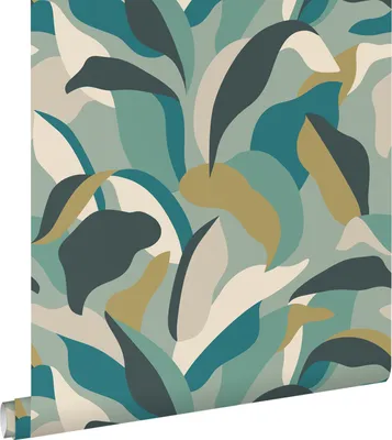 Produktbild von ESTAhome Tapete tropische Blätter Meeresgrün und Petrolblau 50 x 900 cm