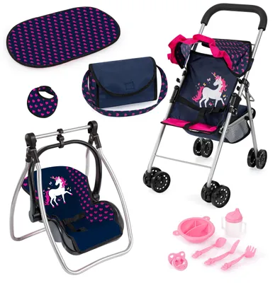 Immagine prodotto di Set passeggino per bambole con accessori - Carrozzina per bambole con borsa a tracolla