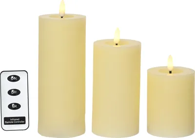 Produktbild von LED Kerzen mit Timerfunktion 11-19cm Wachs 3er Set Creme / Warmweiß