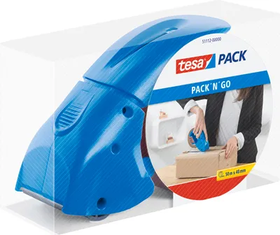 Produktbild von tesa Paketklebeband Abroller Pack' n' Go - Packbandabroller - Blau - tesapack