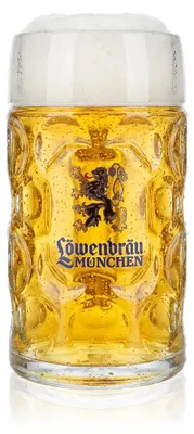 Produktbild von Löwenbräu Bierglas 1l Biergläser Maßkrug Bierseidel Krug goldener Löwe, KI-generiertes Bild