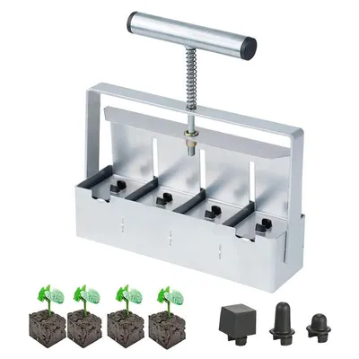 Productafbeelding van Zimilo Handmatige bodemblokker, 4x5 cm, staal, zaaiblokker, tuingereedschap, plantblokker, bodemverdichter, voor zaaien, tuin, duurzaam
