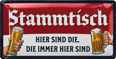 Produktbild von Stammtisch Schild - Blechschild retro als Geschenk für Bierliebhaber - lustiges Sprüche Bier Schild als Partykeller Deko, Kneipen und Bar Deko