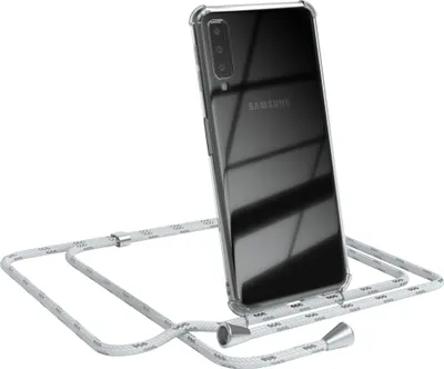 Produktbild von EAZY CASE Handykette kompatibel mit Samsung Galaxy A7 2018, Handyhülle mit Umhängeband, Handykordel, Schutzhülle Clear, Band in Weiß