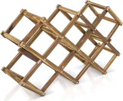 A wooden wine rack is shown against a white background.